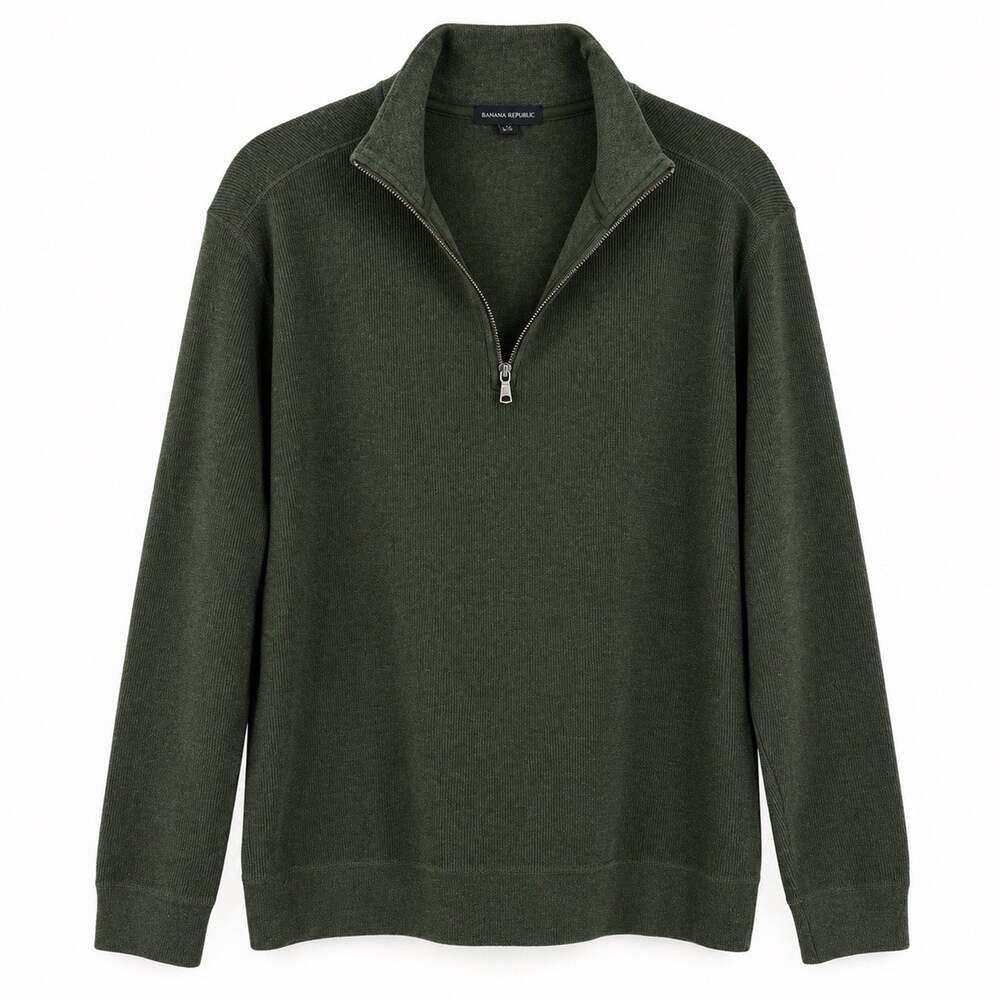 Banana Republic Mens 1/4 Zip Waffle knit Pullover size Large Green Casual